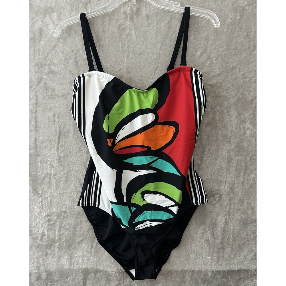 Venus One-Peace Multicolor Swimsuit Women Sz 16 Abstract Design Slimming Stretch